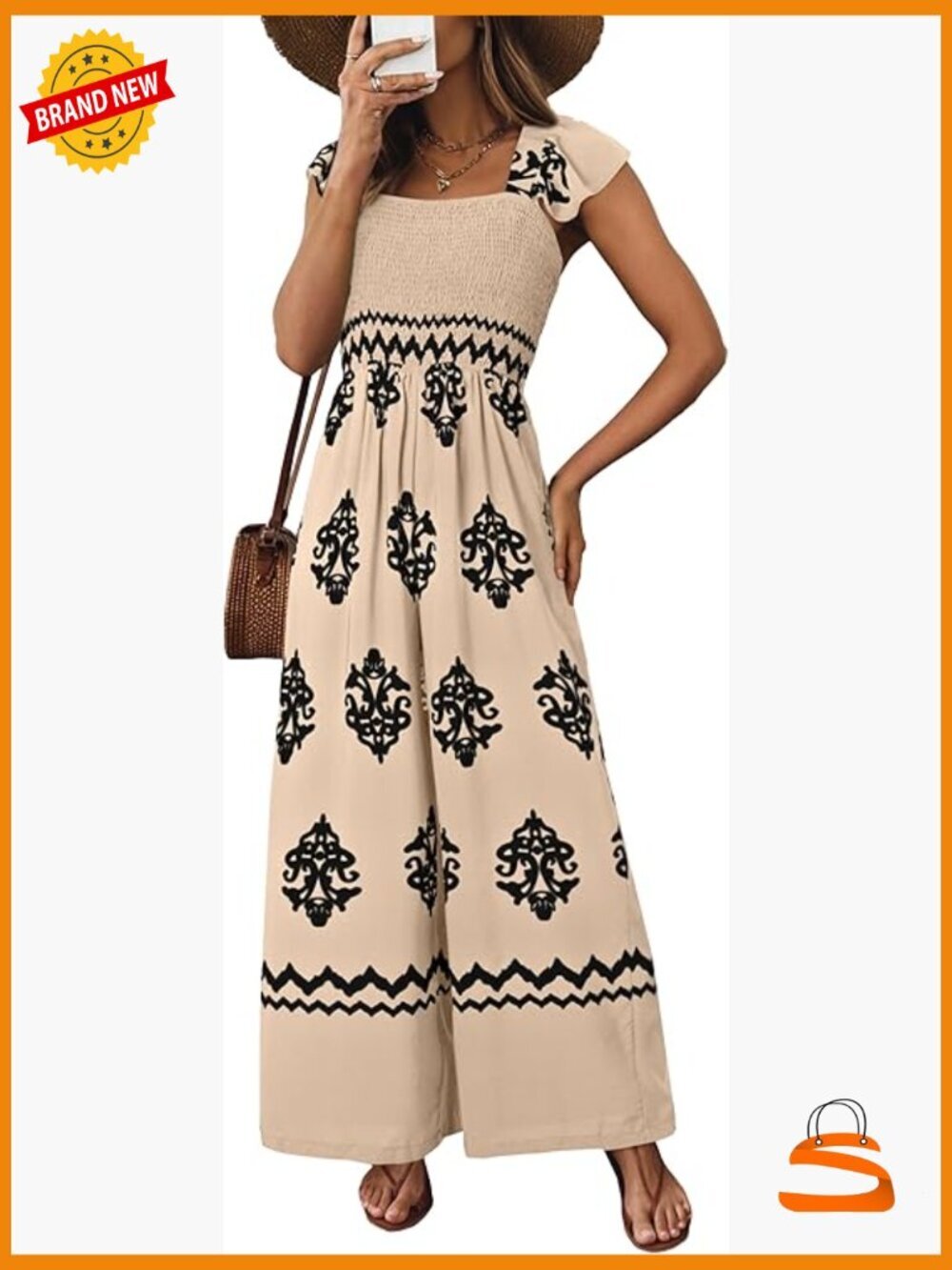 Womens Summer Jumpsuit Square Neck Wide Leg Pockets Vacation Outfits Romper